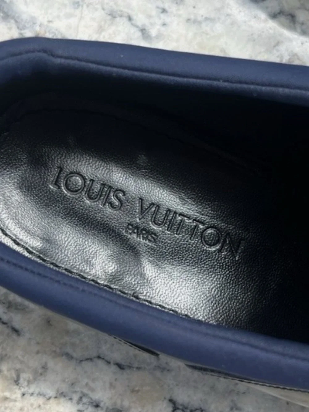 Louis Vuitton Black Leather Derby Oxfirds with Navy Trim 9.5